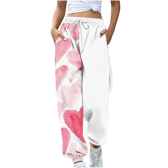 Summer Saving Clearance AXXD Athletic Women Works Capri With Pockets White Fall Workout Pocket Loose Sports Drawstring Valentine's Day Printed Pants
