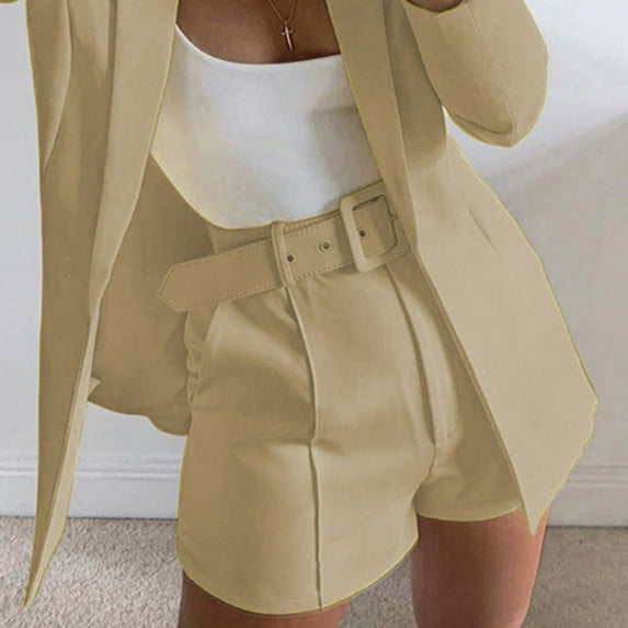 AXXD Comfy Shorts for Woman Summer Solid Suit Pant With Pockets Waisted Shorts With Belt Mother's Day