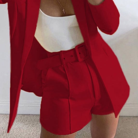 AXXD Red Biker Shorts for Women High Waist Summer Solid Suit Pant With Pockets Waisted Shorts With Belt Mother's Day