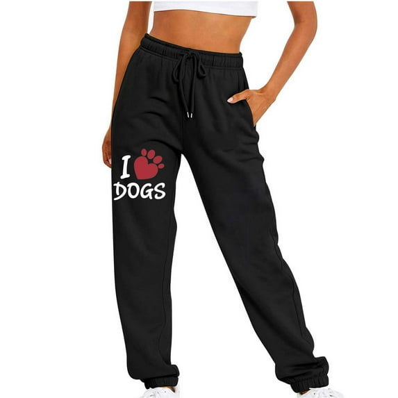Summer Saving Clearance AXXD Black Cargo Pants for Women Fall Joggers Dogs Printed Fitness Sport Relaxed Loose Printing Elastic Waist Long Pant with Pocket Valentine's Day
