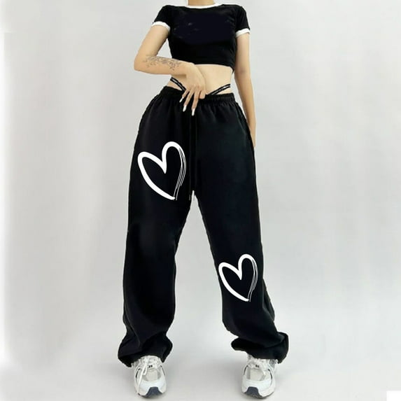 Summer Saving Clearance AXXD Black Pants for Women Spring Cargo Hippie Punk Trousers Streetwear Jogger Pocket Solid Loose Overalls Long Pants Valentine's Day