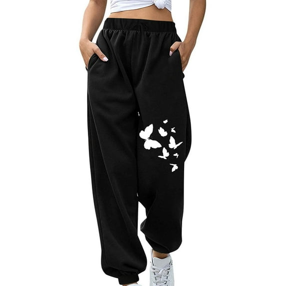 Summer Saving Clearance AXXD Black Pants for Women Trendy Summer Fall Winter Halloween Fitness Relaxed Loose Printing Sport Elastic Waist Long Pant with Pocket Mother's Day