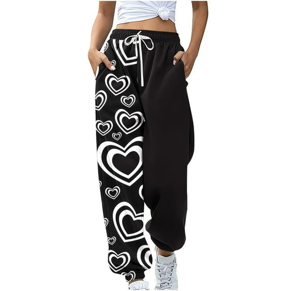 Summer Saving Clearance AXXD Black Sweatpants for Women Clearance Summer Workout Pocket Loose Pants Sports Pants Drawstring Valentine's Day Printed Pants Casual Pants Mother's Day