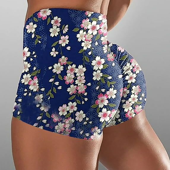 Summer Saving Clearance AXXD Blue Athletic Shorts for Women Spring Summer Color Flower Printing Fold Wrap Buttocks Comfort Shorts Clearance Under $5 Clothing Womens