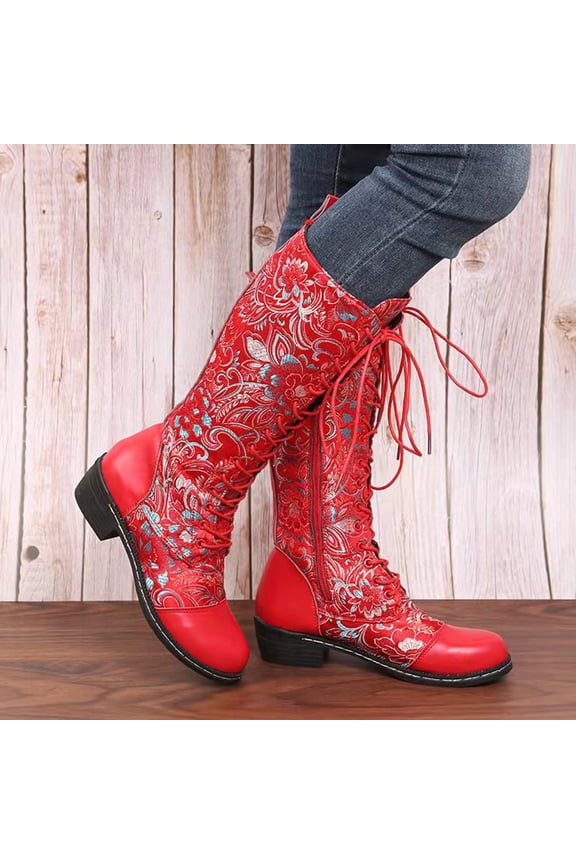 Christmas Fall&Winter Low-Heeled Mid Calf Boots Teacher Fall Shoes For Women 2024 Medium Ankle Boots Combat Boots Womens Boots For Clearence