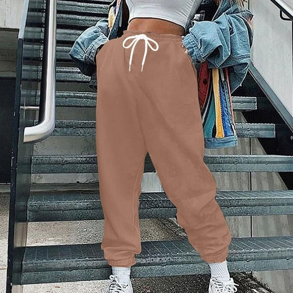 Summer Saving Clearance AXXD Coffee Linen Pants Women Fall Cargo Hippie Punk Trousers Streetwear Jogger Pocket Solid Loose Overalls Long Pants Valentine's Day