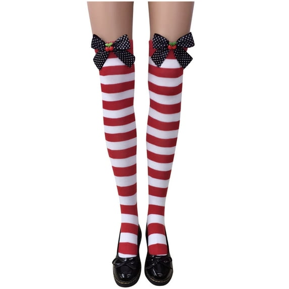 Summer Saving Clearance AXXD Compression Socks For Women Plus Size,Christmas Long Tube Knee Socks Striped Garter Cute Accessories Christmas Party Socks