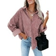 thumbnail image 1 of Summer Saving Clearance AXXD Corduroy Long Sleeve Turn-Down Collar Solid Pocket Button Vantage Tops Women Jackets Clearance Lightweight Pink Size L(Us:8), 1 of 5