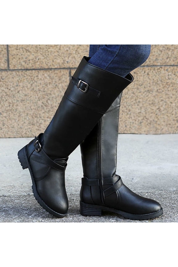 Couples Rain Boots Combat Boots Womens Low-Heeled Knee High Boots Hiking Shoes Women Flat 2024 Boots For Clearence