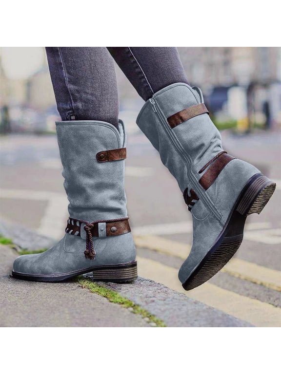 Summer Saving Clearance AXXD Couples Slouch Boots 2024 Middle Mid Calf Boots Cowboy Boots For Women Hiking Shoes Women Flat Boots For Clearence