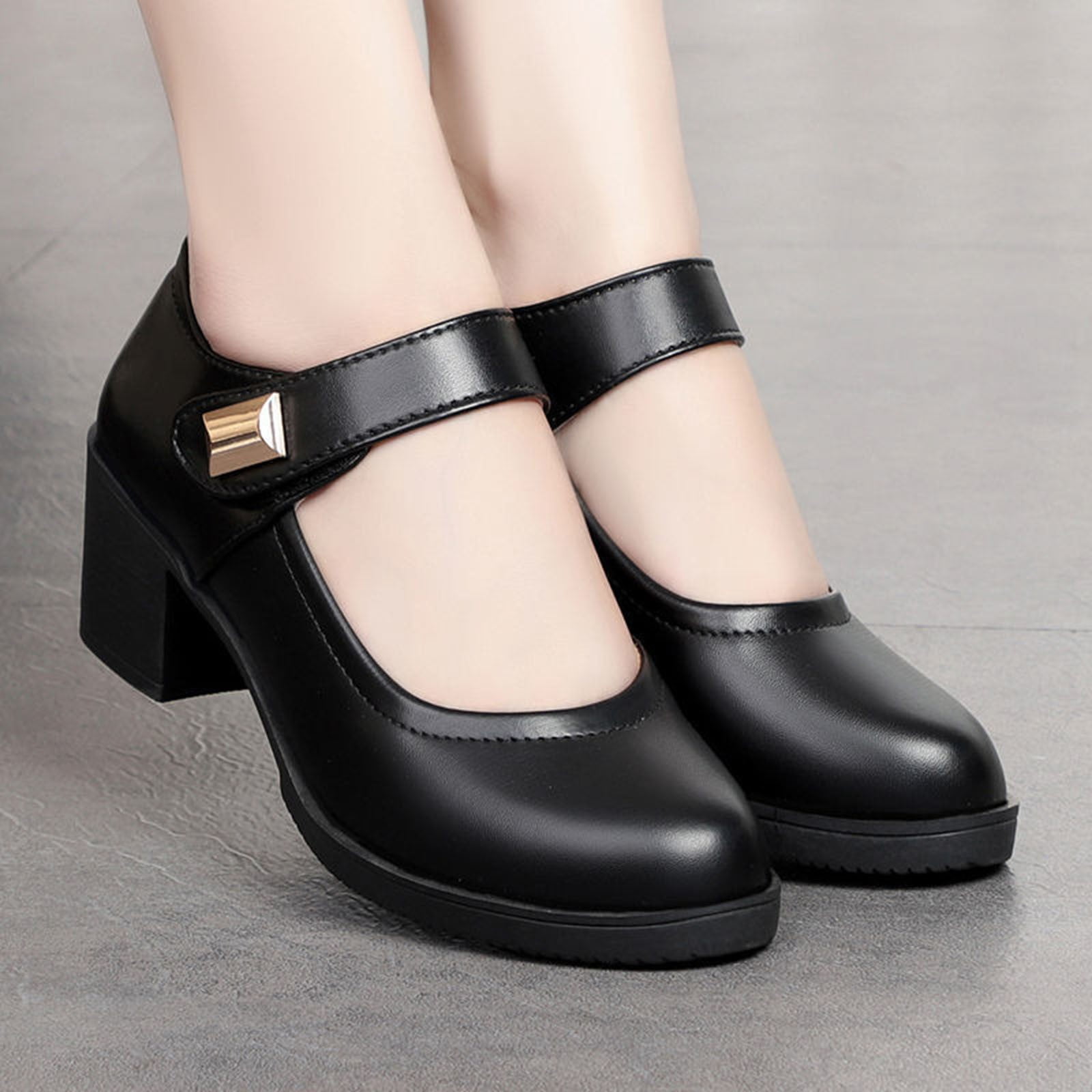 Summer Saving Clearance AXXD Faux Leather Round Toe Middle-Heels