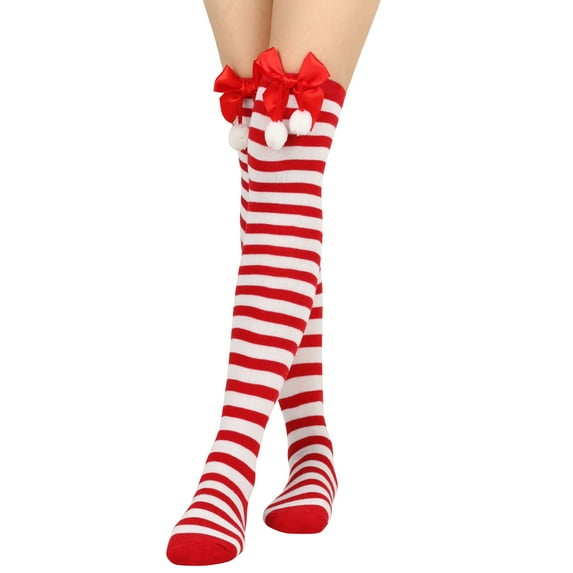 Summer Saving Clearance AXXD Fuzzy Socks For Women,Christmas Long Tube Knee Striped Garter Cute Accessories Christmas Party Socks