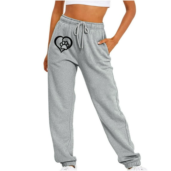 Summer Saving Clearance AXXD Gray Cargo Pants for Women Fall Workout Loose Casual Sports Solid Color Valentine's Day Love Printed Long