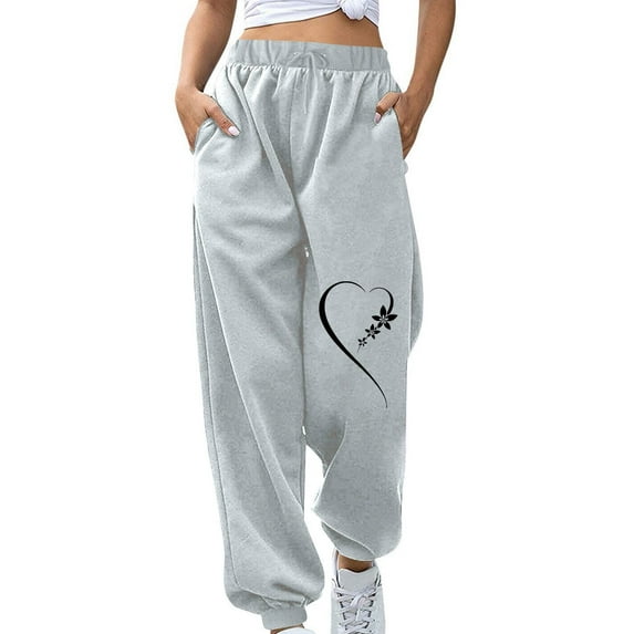 Summer Saving Clearance AXXD Gray Sweatpants for Women Fall Winter Halloween Fitness Sport Relaxed Loose Printing Elastic Waist Long Pant with Pocket Valentine's Day