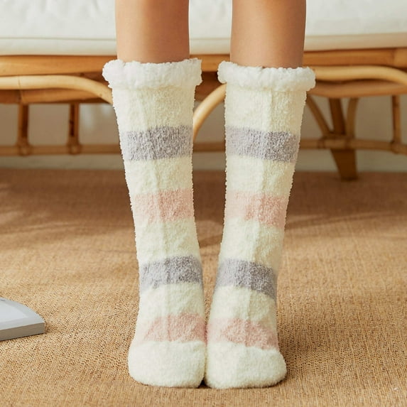 Summer Saving Clearance AXXD Gym Socks Women,Wowinter Stripe Super Soft Warm Cozy Fuzzy Fleece-Lined Sock