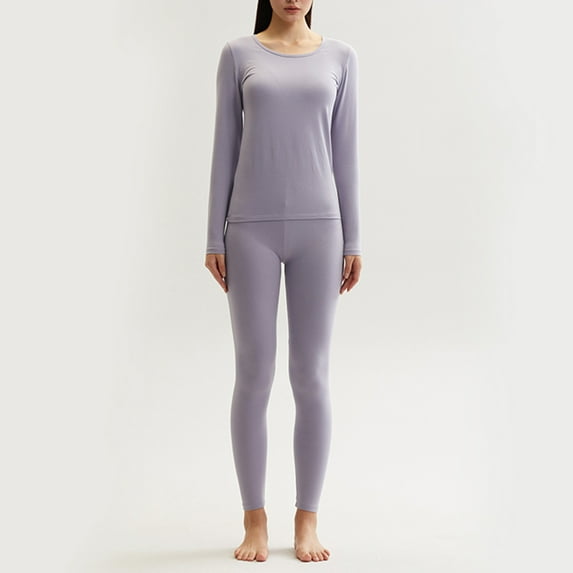 Summer Saving Clearance AXXD Heated Thermal Tops for Women Cotton Long Sleeves Self Heating Round Neck Velvet Thermal Underwear for Women Set Clearance Purple Size XL(US:8)