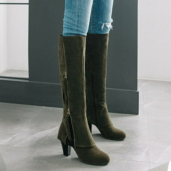 Summer Saving Clearance AXXD High-Heels Knee High Boots,Mid-Calf Water Shoes For Women Ladies White Boots Flat 2024 Boots For Clearence