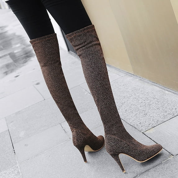 Summer Saving Clearance AXXD High-Heels Over-the-Knee Boots,Fall Autumn Womens Winter Boots Knee-High Slouch Christmas Walking Shoes Women Mom Mid-Calf Boot Shoes For Clearence