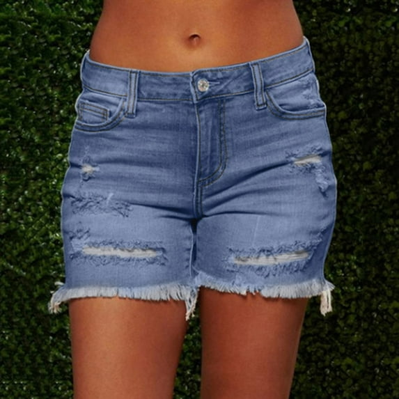 Summer Saving Clearance AXXD High Waisted Shorts Women,New Summer Short Jeans Denim Female Pockets Wash Denim Shorts Black Shorts for Women High Waisted Blue L