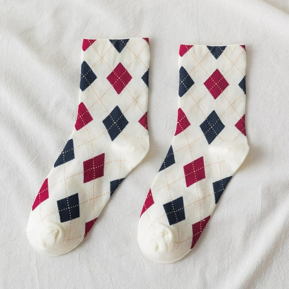 Summer Saving Clearance AXXD Hiking Socks Women,Fashion Argyle Pattern Print England Style Cotton Middle Tube Socks