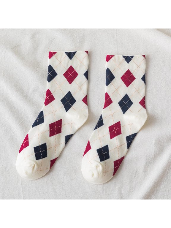 Summer Saving Clearance AXXD Hiking Socks Women,Fashion Argyle Pattern Print England Style Cotton Middle Tube Socks