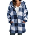 thumbnail image 1 of Summer Saving Clearance AXXD Hood Plaid Pocket Zipper Warm Fashion Tops Fall Jackets for Women Clearance Blue Size Xl(Us:10), 1 of 5