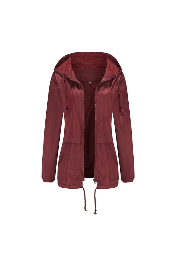 Summer Saving Clearance AXXD Hood Solid Windproof Athletic Woman Plus Rain Jacket Clearance Wine Size Xl(Us:10)