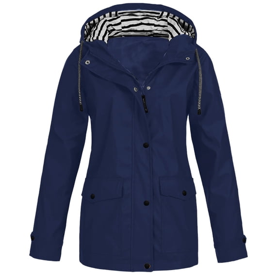 AXXD Hood Solid Windproof Plus Size Athletic Waterproof Rain Jacket for Woman Plus Navy Size 3xl(Us:18)