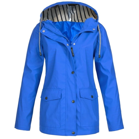 AXXD Women's Raincoat Hood Solid Windproof Plus Size Athletic Woman Plus Rain Jacket Blue Size L(Us:12)