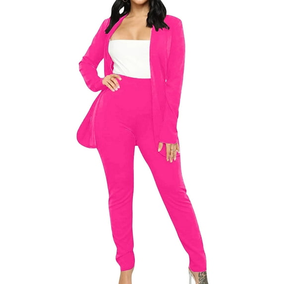 Summer Saving Clearance AXXD Hot Pink 2 Piece Outfit for Women Long Sleeve Round Neck Solid Color Business Top Two Piece Workout Sets for Women Hot Pink Size XL(US:10)
