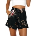 thumbnail image 1 of Summer Saving Clearance AXXD Ladies Athletic Shorts Pocket Casual Floral Printed With Pockets Elastic Waist Ruffle Shorts Spring Womens Clearance Under $10, 1 of 8