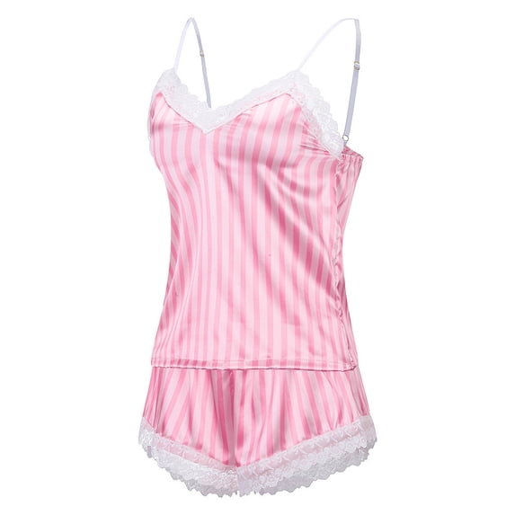 Summer Saving Clearance AXXD Ladies Swim Shorts,Lace Color Satin Seductive Striped Home Pajama Set White Shorts for Women High Waisted Pink XXL