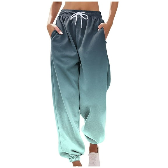 Summer Saving Clearance AXXD Light Blue Comfy Pants Women Summer High Waist Workout Casual Loose Sports Sweatpants Ankle Banded Trousers Gradient Pants Mother's Day