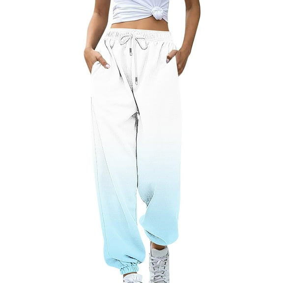 Summer Saving Clearance AXXD Light Blue Linen Pants Women Spring Workout Casual Printing Pocket Elastic Waist Trousers Long Straight Pants Sweatpants Valentine's Day