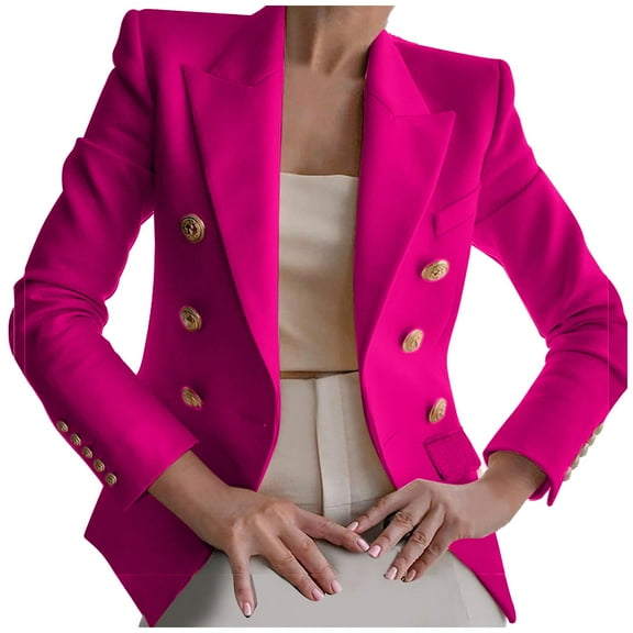 Summer Saving Clearance AXXD Long Sleeve Solid Pocket Button Cardigan Suit Cardigan Summer Blazers for Women Lightweight Clearance Hot Pink Size L(Us:8)