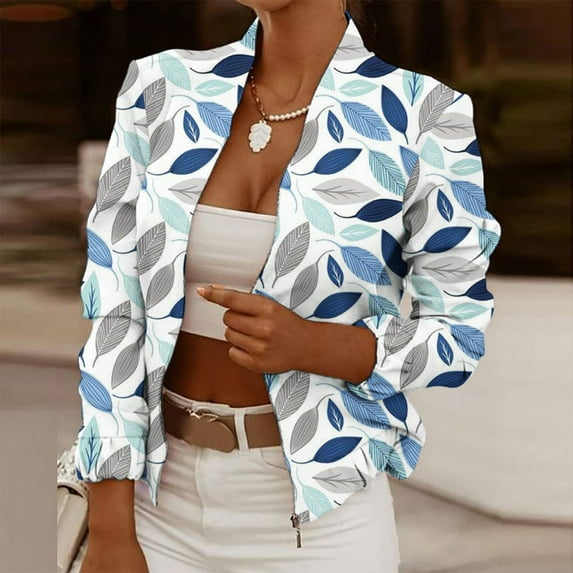 AXXD Long Sleeve Solid Print Zipper Fashion Cardigan Cardigan Women Jackets Clearance Lightweight Light Blue Size L(Us:8)