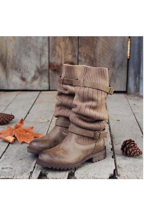 Summer Saving Clearance AXXD Low-Heeled Mid-Calf Boots,2024 Flat Womens Shoes Dressy Casual Hiking Boots Women Slouch Boots Mid-Calf Mom Boots For Clearence