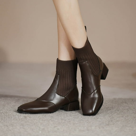 Summer Saving Clearance AXXD Low-Heeled Mid-Calf Boots,Cowboy Boots For Women Christmas 2024 Mid-Calf Couples Flat Slip On Shoes Women Over-the-Knee Boots Boots For Reduced Price