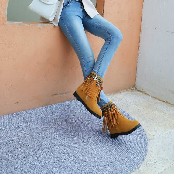 Summer Saving Clearance AXXD Low-Heeled Mid-Calf Boots,Flat Wide Mid-Calf Boots For Women Walking Shoes Women 2024 Ladies Mid-Calf Boots For Clearence