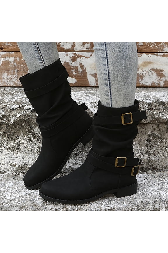 Hiking Shoes Women Christmas Medium Fall&Winter Boots For Women Combat Boots Couples Low-Heeled Mid Calf Boots For Clearence