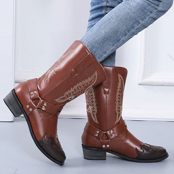 AXXD Cowboy Boots for WomenAnkle-High Casual Over-the-Knee Boots Fall Shoes For Women 2024 Couples Boots For Women Winter Christmas For Shoes For Rollback