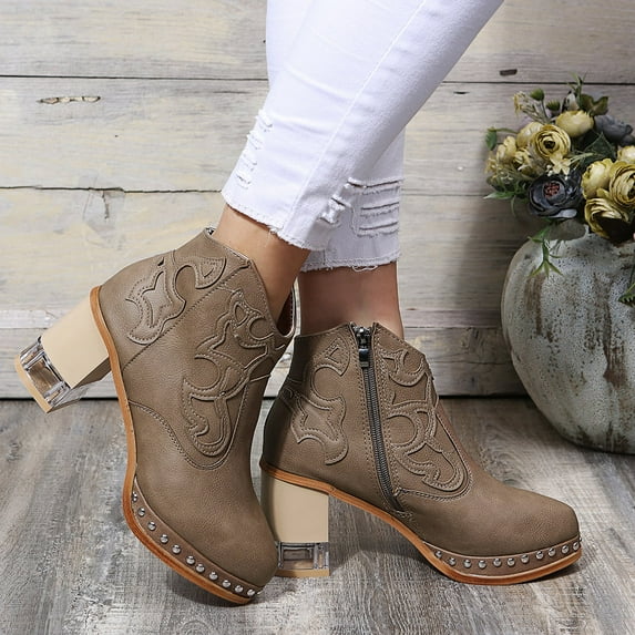 Summer Saving Clearance AXXD Mid-Calf Boots,Cowboy Boots For Women Couples Walking Shoes Women Mid-Calf Boot Fall Autumn Knee-High Christmas Shoes For Rollback