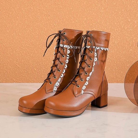 Summer Saving Clearance AXXD Mid-Calf Boots, Ladies Cowboy Boots For Women 2024 Mid-Calf White Shoes For Women Flat Duck Boots Boots For Clearence