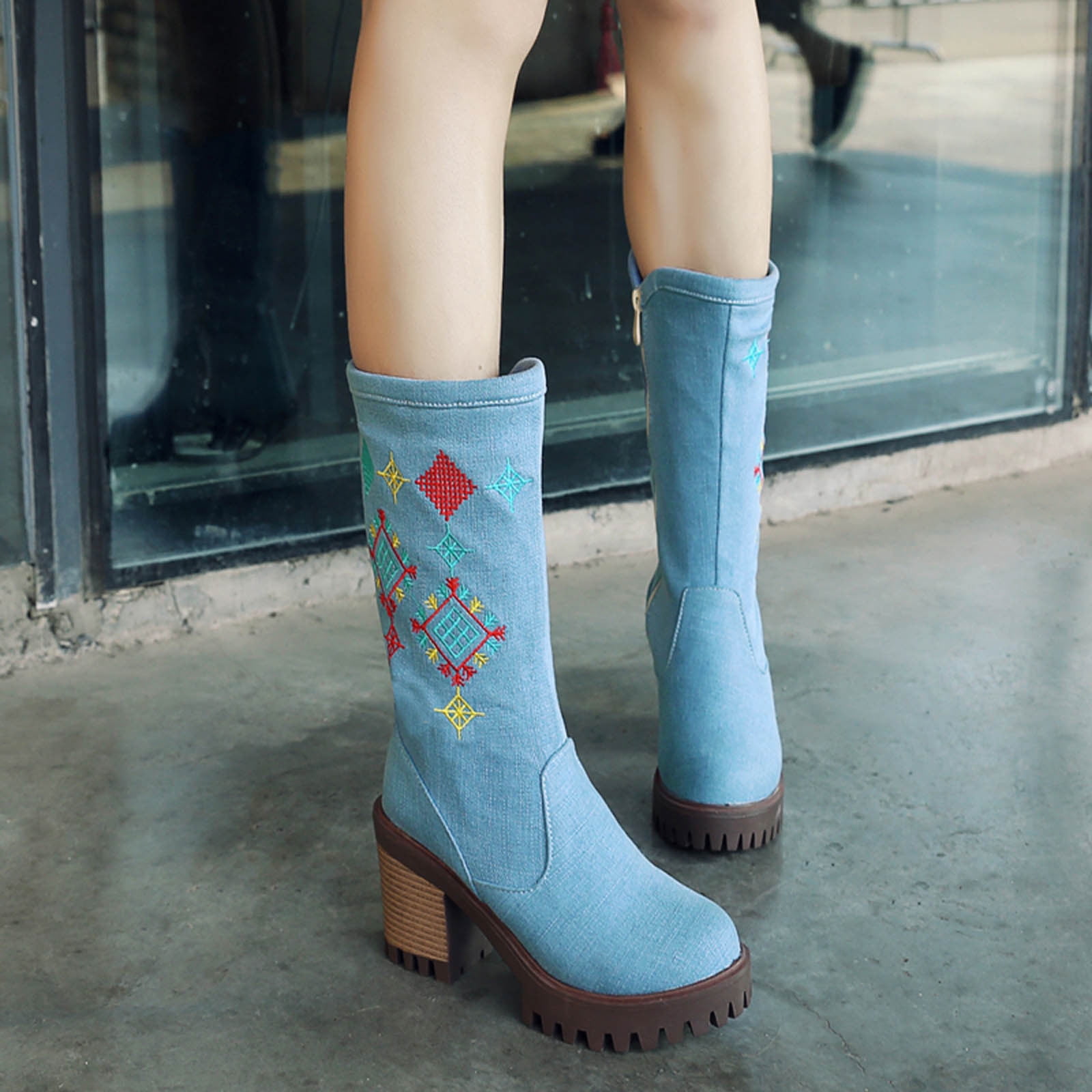 Summer Saving Clearance AXXD Mid-Calf Boots, Ladies Cowboy Boots Slip On Shoes Women Christmas Over-the-Knee 2024 Fall Boots For Women 2024 Comfort Boots For Clearence