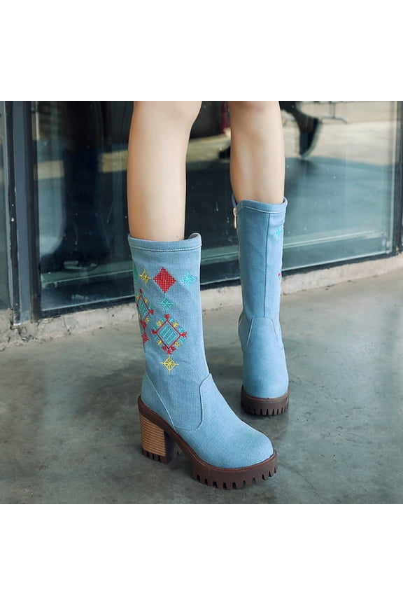 Summer Saving Clearance AXXD Mid-Calf Boots,Winter Daily Steel Toe Shoes For Women Teacher Chelsea Boots White Boots Casual Ankle-High Boots For Clearence