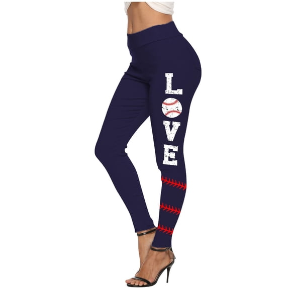 Summer Saving Clearance AXXD Navy Workout Leggings Women Ladies Trendy Solid Color Baseball Heart Print High Waist Leggings Trousers Pants