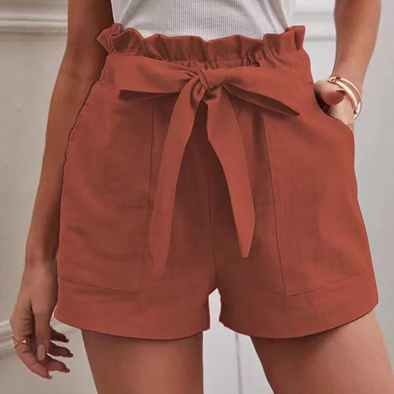 Summer Saving Clearance AXXD Orange Running Shorts for Lady Summer Pocket Solid Color Casual Wide Leg Loose High Waist Lace-up Shorts New year Best Self