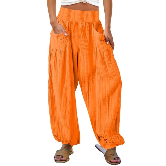 Summer Saving Clearance AXXD Orange Shorts for Women Casual Summer Spring Pocket Elastic High Waist Solid Color A-Line Long Pants With Pocket Perfect gifts for Mom under $25