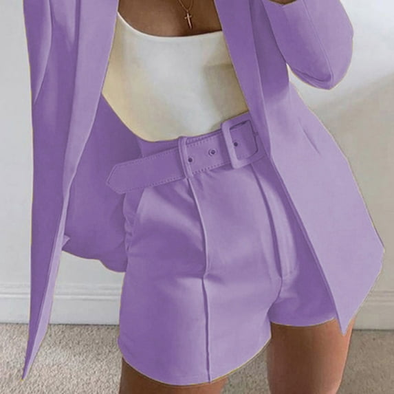 AXXD Ladies Bike Shorts Summer Solid Suit Pant With Pockets Waisted Shorts With Belt Mother's Day