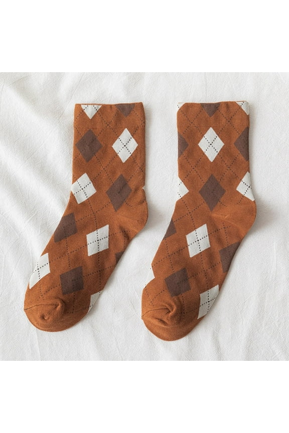 Summer Saving Clearance AXXD Running Socks Women,Fashion Argyle Pattern Print England Style Cotton Middle Tube Socks